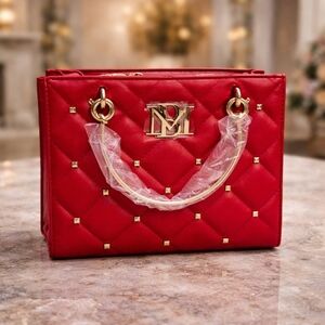 Badgley Mischka Red Quilted Shoulder Bag